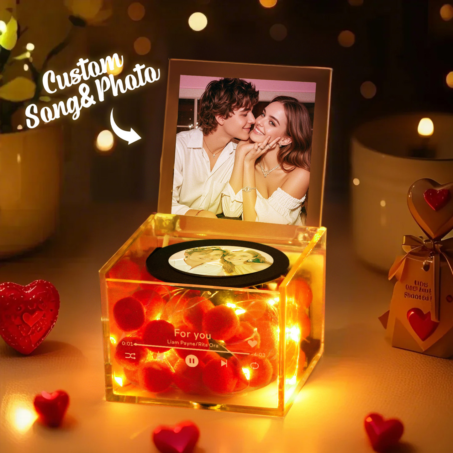 Unique Mini Vinyl Record Player for Loved Ones USB Charging with Auto-Play Music and Personalized Photo - MyFaceBoxer