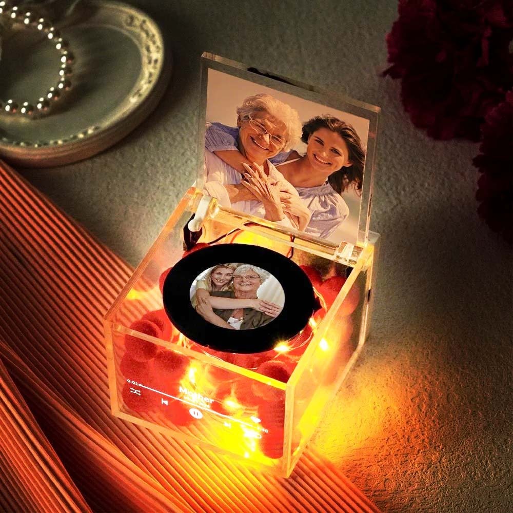 Custom Mini Vinyl Record Player in an Acrylic Box with Custom Name Cover Mother's Day Gift for Mum - MyFaceBoxer