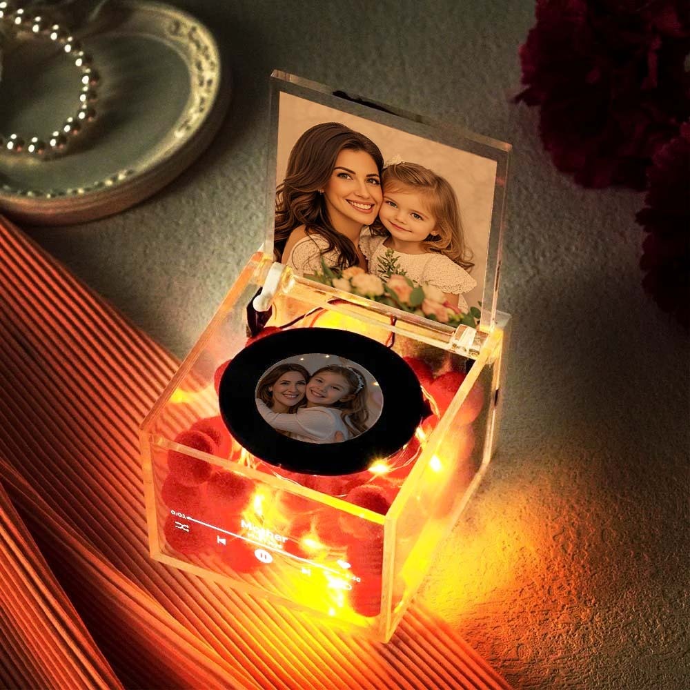 Custom Mini Vinyl Record Player in an Acrylic Box with Custom Text Cover For Mother's Day Gift for Mum - MyFaceBoxer