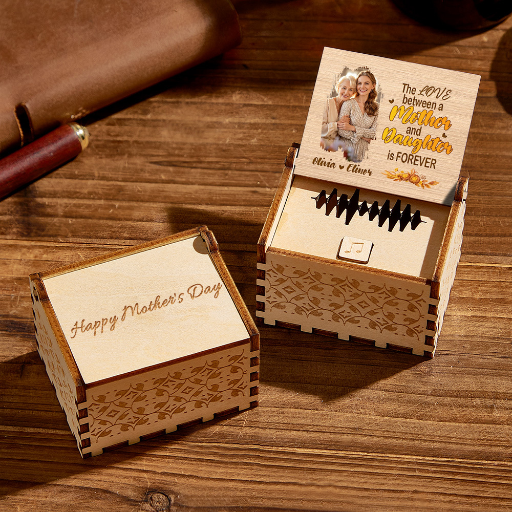 Personalized Wooden Photo Music Box Custom Mother and Daughter Music Box Gift for Mother - MyFaceBoxer