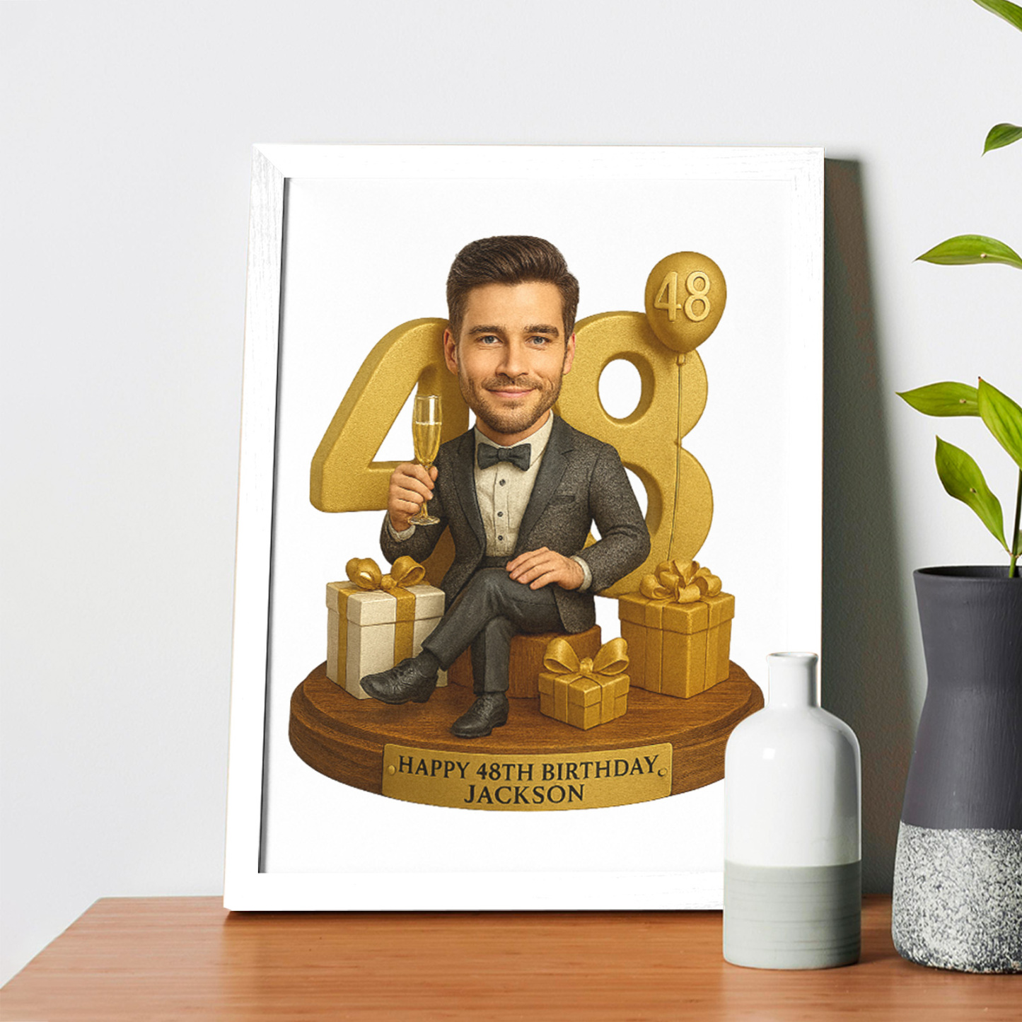 Custom Photo Birthday Man Caricature Portrait Frame