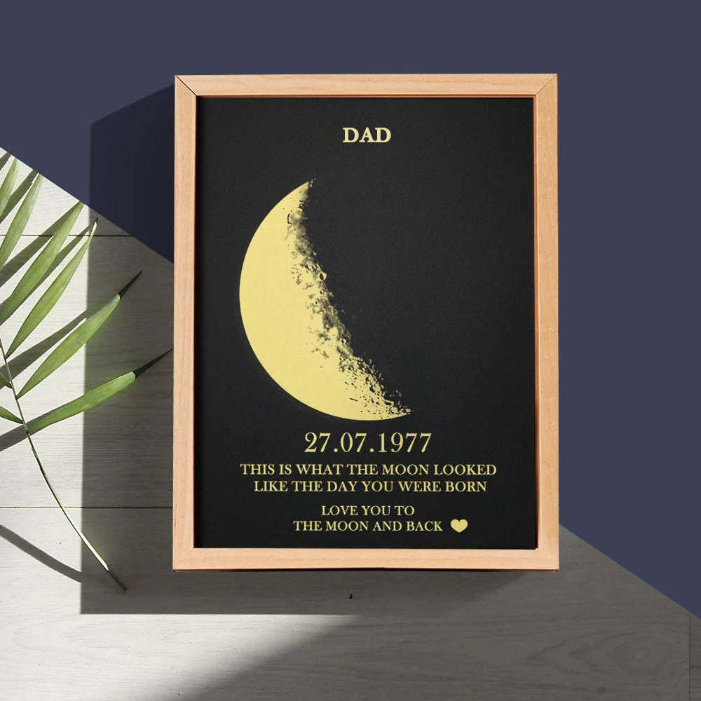 Father's Day Gifts Custom Moon Phase and Names Wooden Frame with Your Text Custom Birth Date Art Frame - MyFaceBoxer