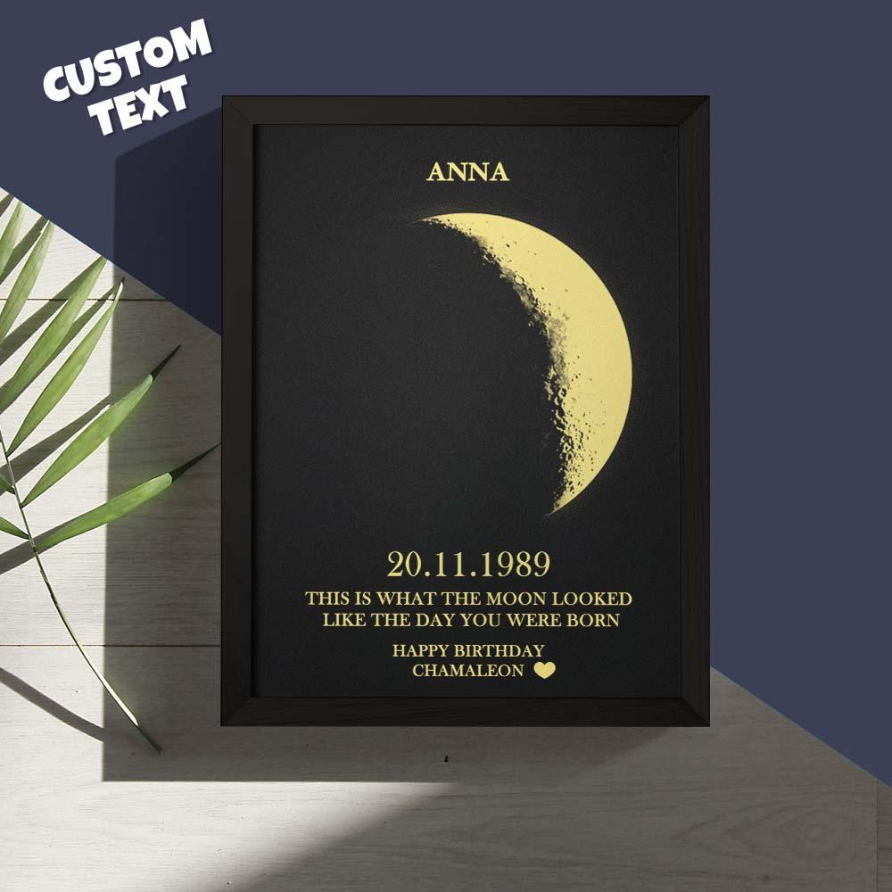 Custom Moon Phase and Names Wooden Frame with Your Text Custom Birthday Art Frame Best Gift for Birthday - MyFaceBoxer