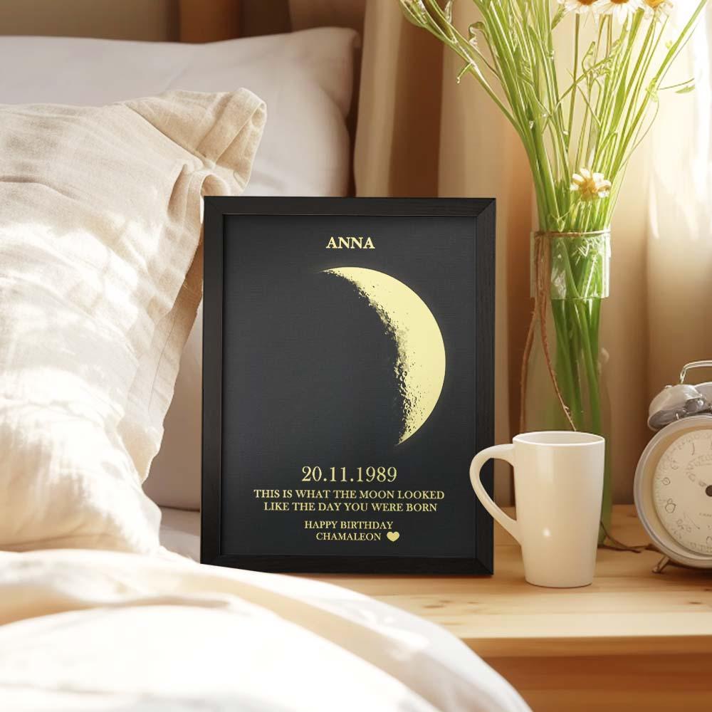 Custom Moon Phase and Names Wooden Frame with Your Text Custom Birthday Art Frame Best Gift for Birthday - MyFaceBoxer
