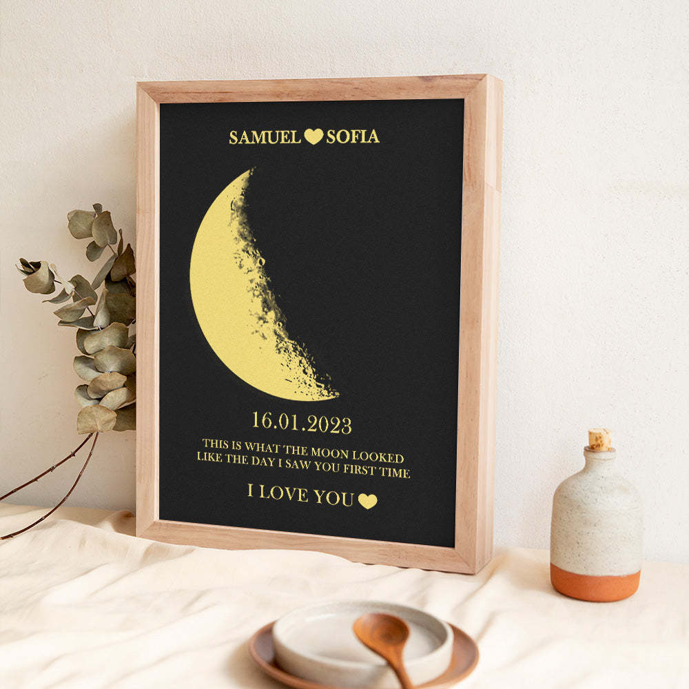 Custom Moon Phase and Names Wooden Frame with Your Text - MyFaceBoxer