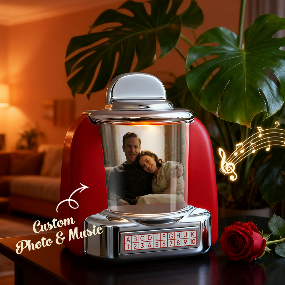 Custom Mini Jukebox Retro Speaker – Personalized Photo Music Mini Player with Radio | Vintage Tabletop Home Decor Nostalgic Gift