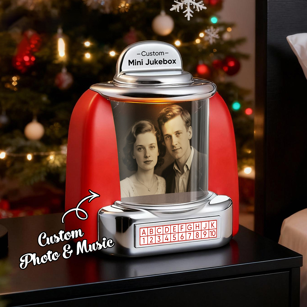 Custom Mini Jukebox Retro Speaker – Personalized Photo Music Mini Player with Radio | Vintage Tabletop Home Decor Nostalgic Gift