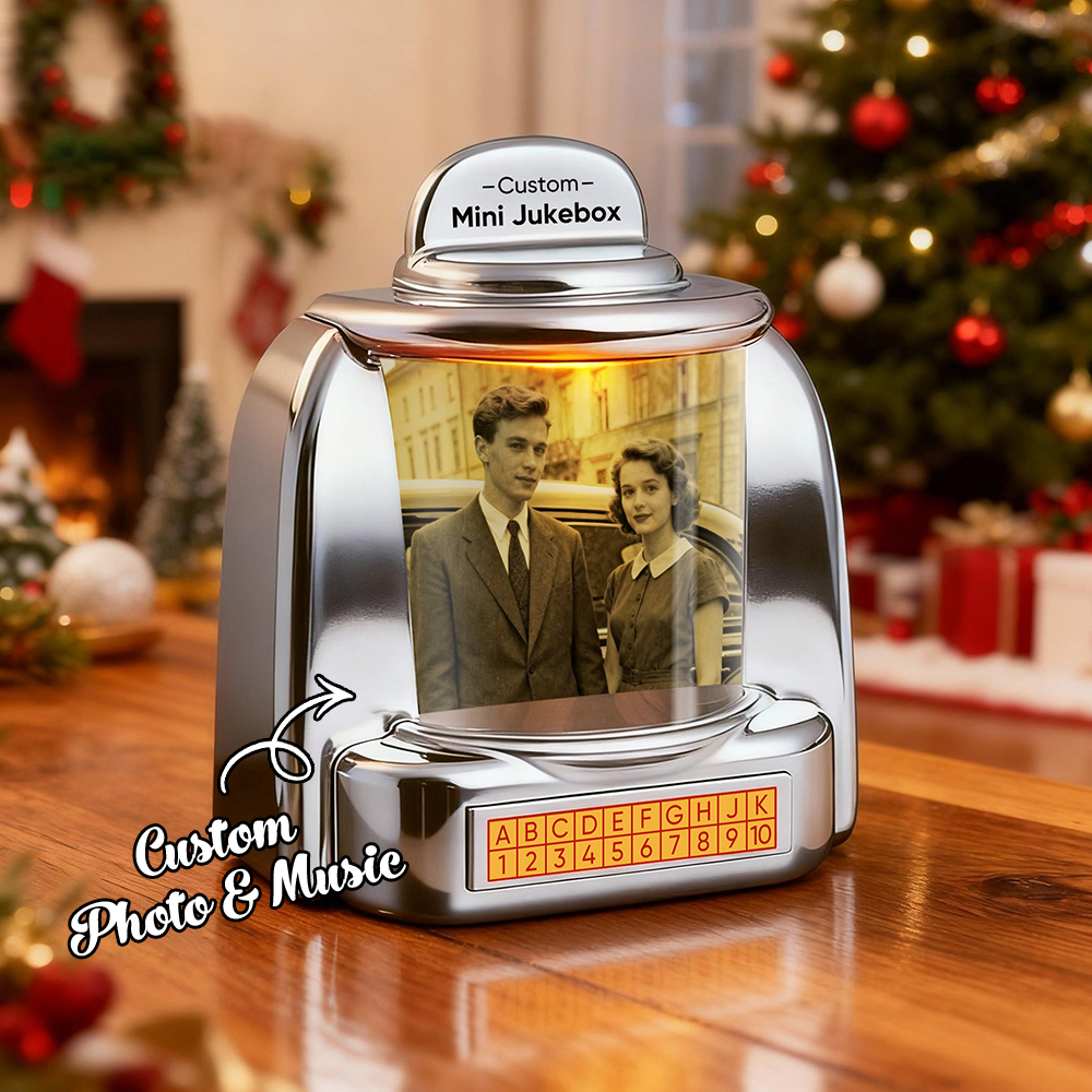 Custom Mini Jukebox Retro Speaker – Personalized Photo Music Mini Player with Radio | Vintage Tabletop Home Decor Nostalgic Gift