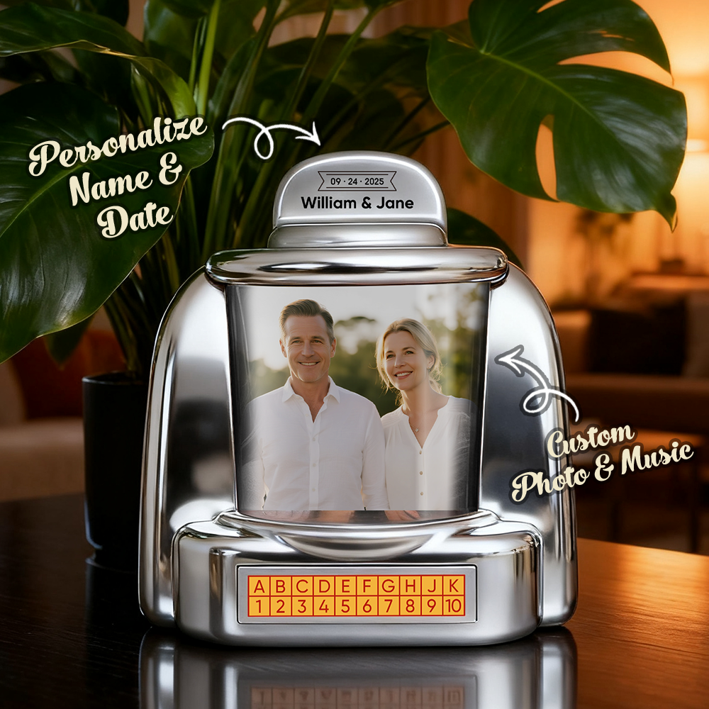 Custom Mini Jukebox Retro Speaker – Personalized Photo Music Mini Player with Radio | Vintage Tabletop Home Decor Nostalgic Gift