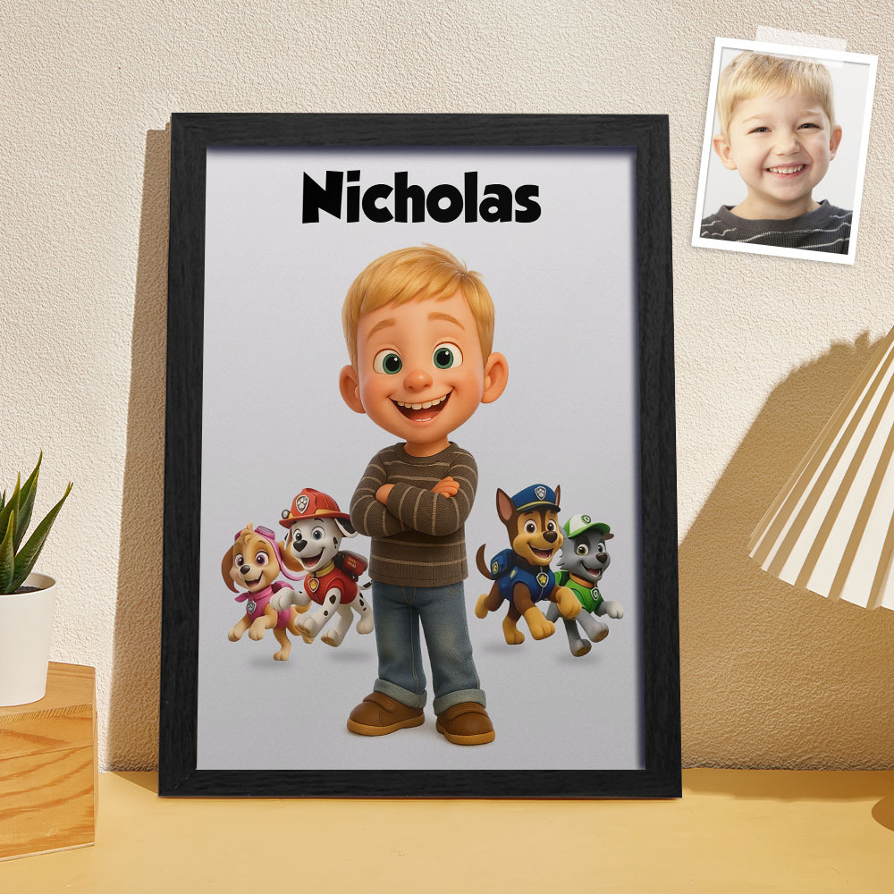 Personalized Dog Paws Cartoon Portrait: Custom Kid's Wall Art