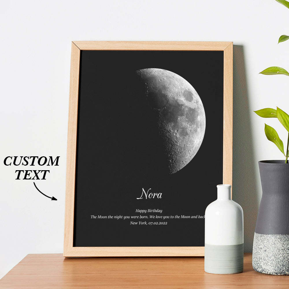 Custom Moon Phase Wooden Frame with Personalized Name and Text - MyFaceBoxer