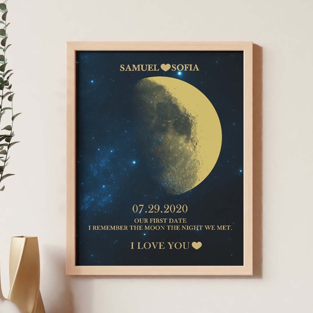 Custom Moon Phase Gold Print Frame Gifts for Birthday and Anniversary - MyFaceBoxer