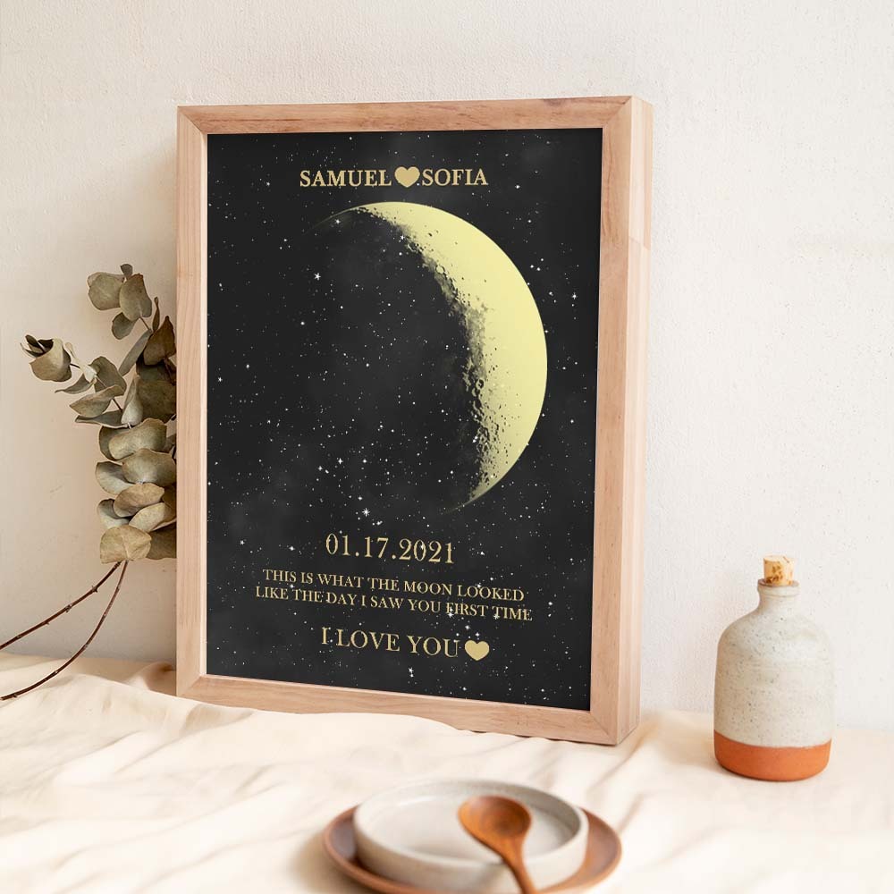 Custom Moon Phase Gold Print Frame Gifts for Birthday and Anniversary - MyFaceBoxer