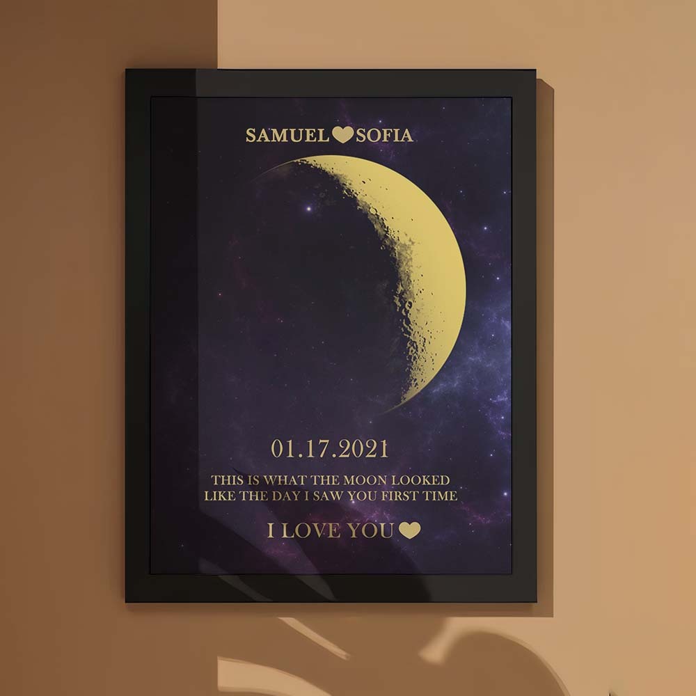 Custom Moon Phase Gold Print Frame Gifts for Birthday and Anniversary - MyFaceBoxer