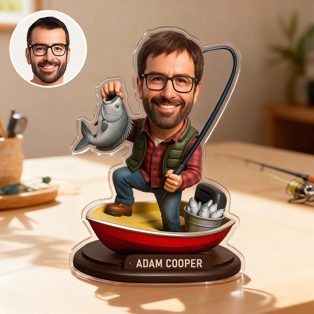 Personalized 3D Acrylic Cartoon Fishing Figurine Ornament2D Look 3D Pop