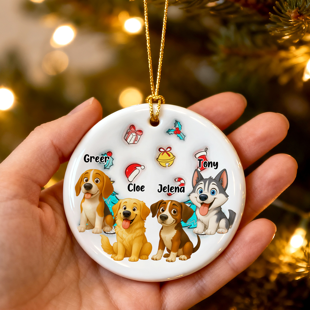 Ceramic Ornament with Custom Photo Cartoon Dog and Christmas Theme, High Clarity, Fun Gift for Pet Lovers