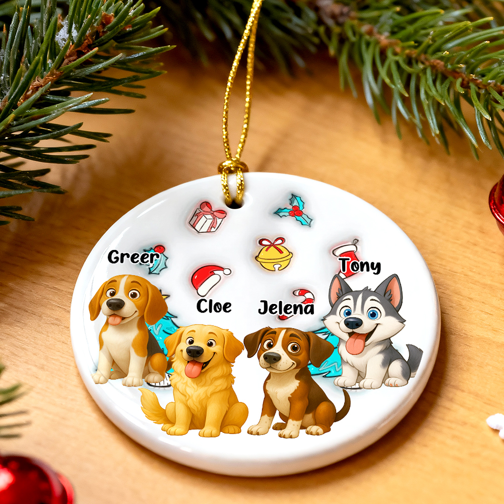 Ceramic Ornament with Custom Photo Cartoon Dog and Christmas Theme, High Clarity, Fun Gift for Pet Lovers