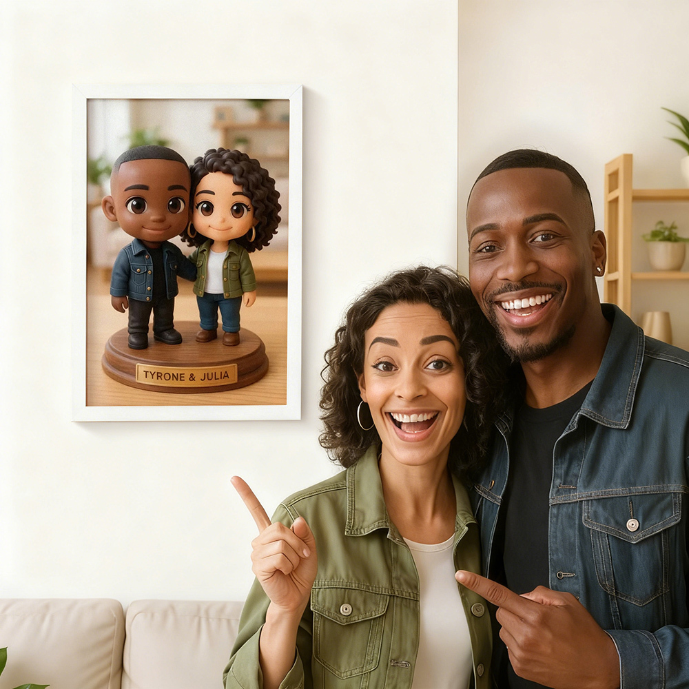 Custom Photo Chibi Style Couple Figure Portrait Frame