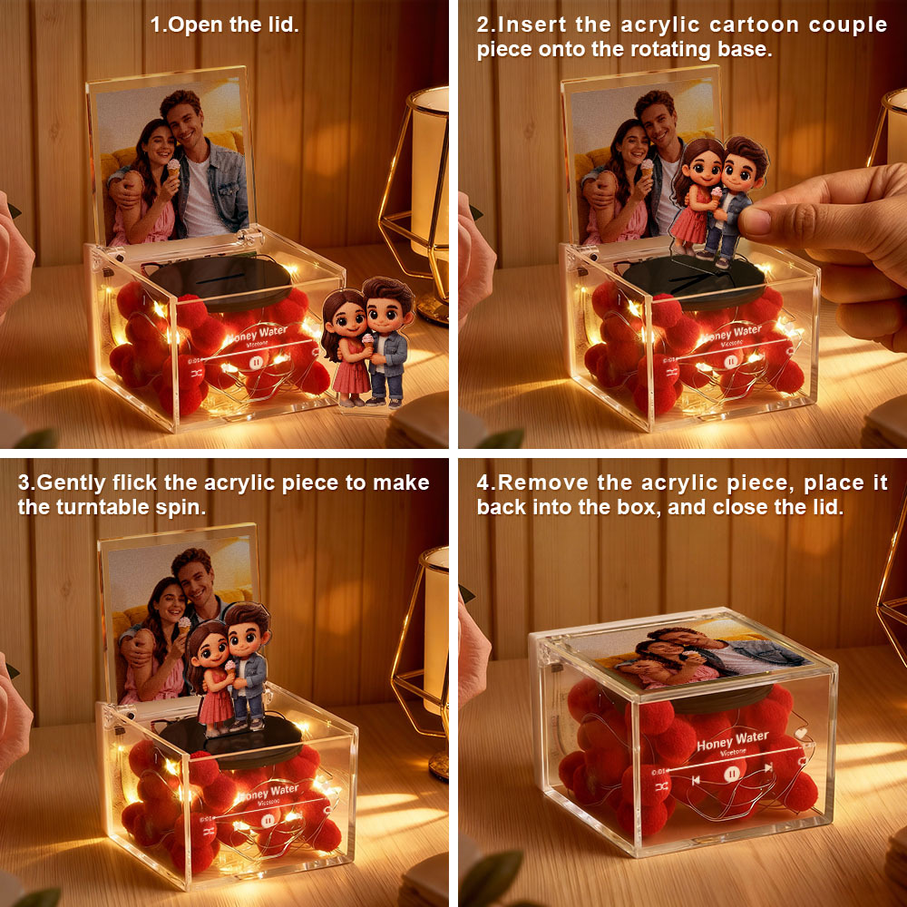 Mini Music Record Player Custom Photo with Light Personalized Music Acrylic Box