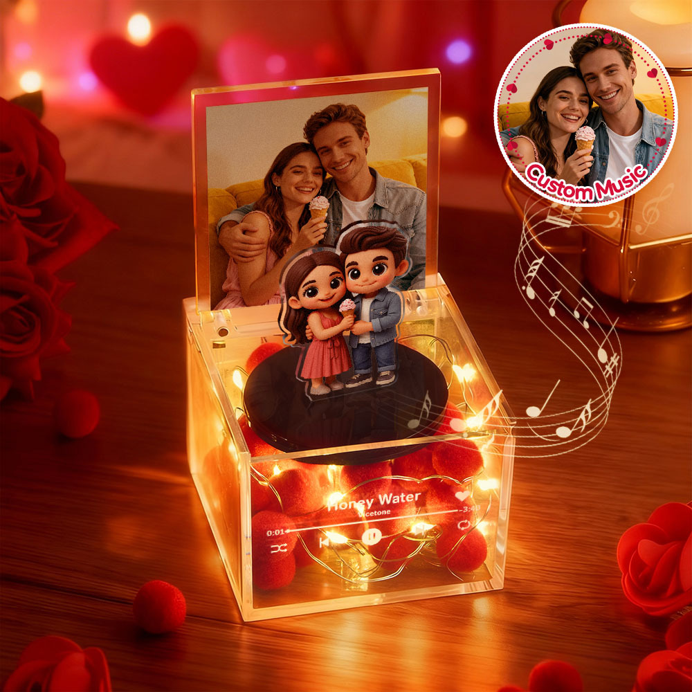 Mini Music Record Player Custom Photo with Light Personalized Music Acrylic Box