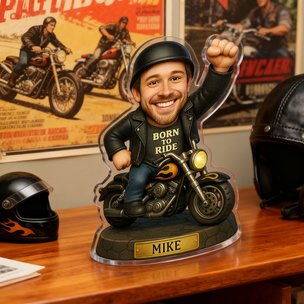 Personalized Motorcycle Rider Cartoon Portrait Plaque 2D Look 3D Pop