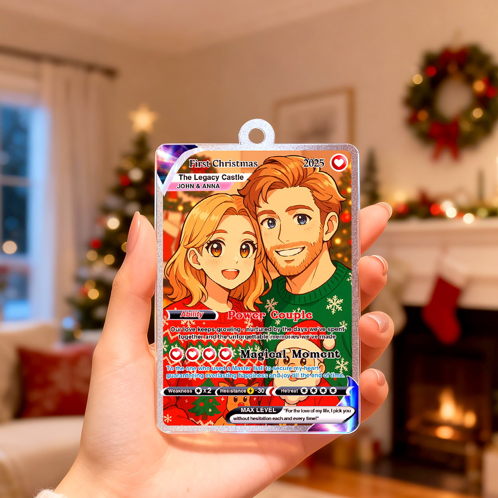 Personalized Couple Anime Photo Ornament, Poke Love Acrylic Card, Romantic Couple Gift for Christmas, Custom Acrylic Couple's Keepsake