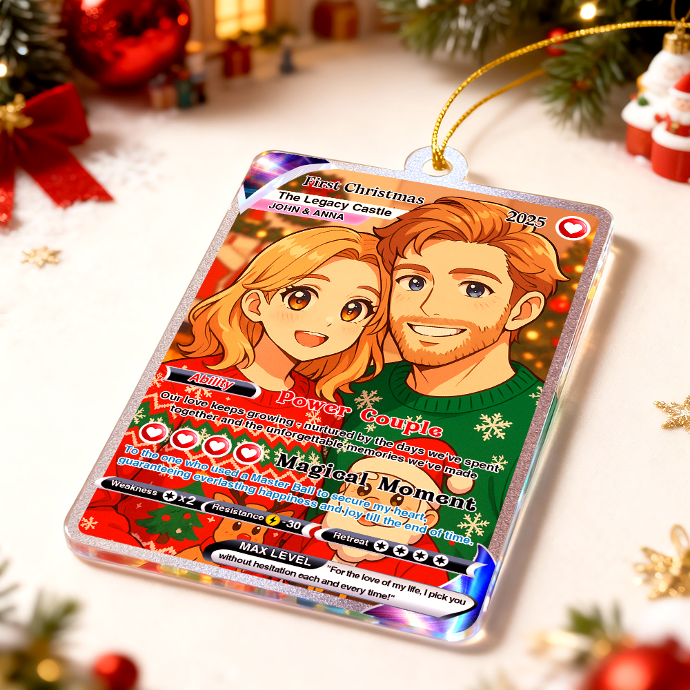 Personalized Couple Anime Photo Ornament, Poke Love Acrylic Card, Romantic Couple Gift for Christmas, Custom Acrylic Couple's Keepsake