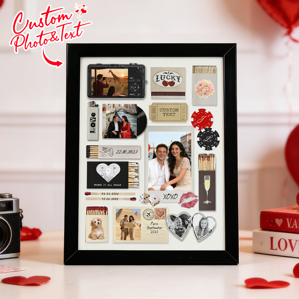 Custom Photo Matchbox Wooden Frame with Your Text Matchbook Poster Print Wall Art Anniversary Gift