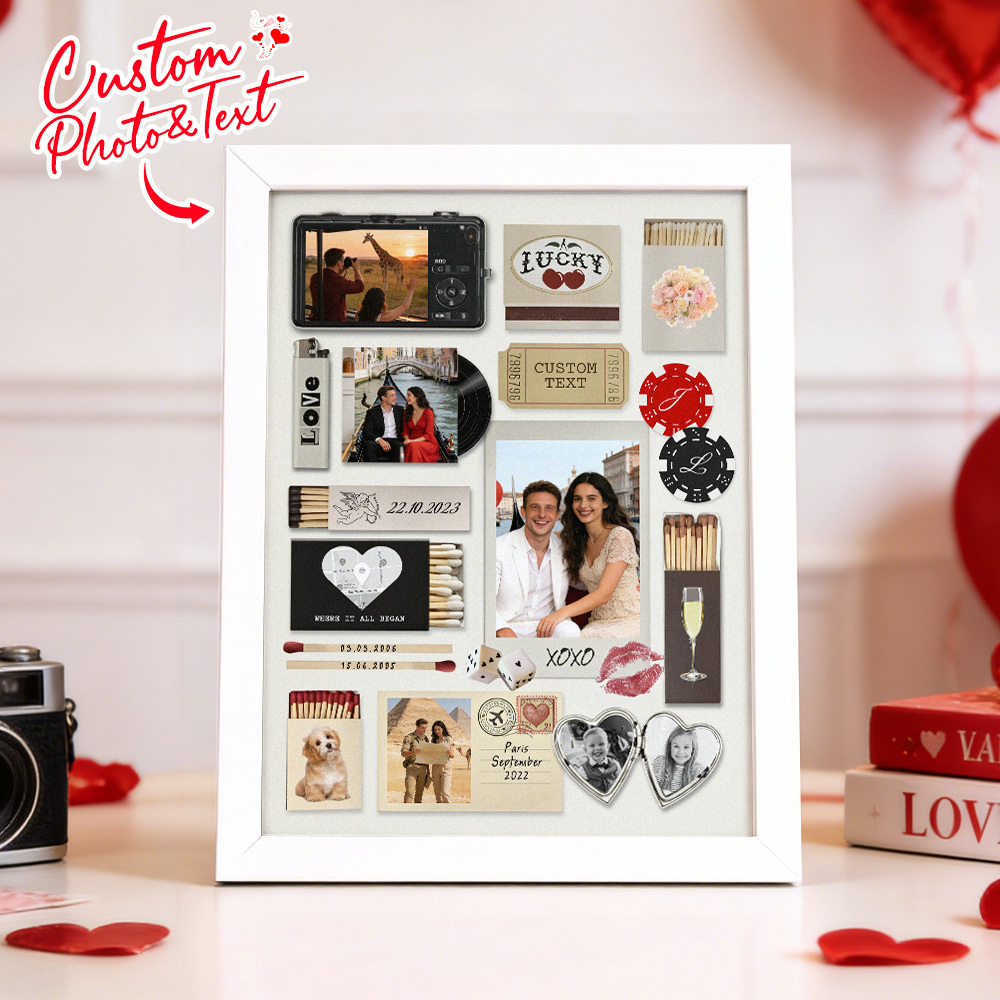 Custom Photo Matchbox Wooden Frame with Your Text Matchbook Poster Print Wall Art Anniversary Gift
