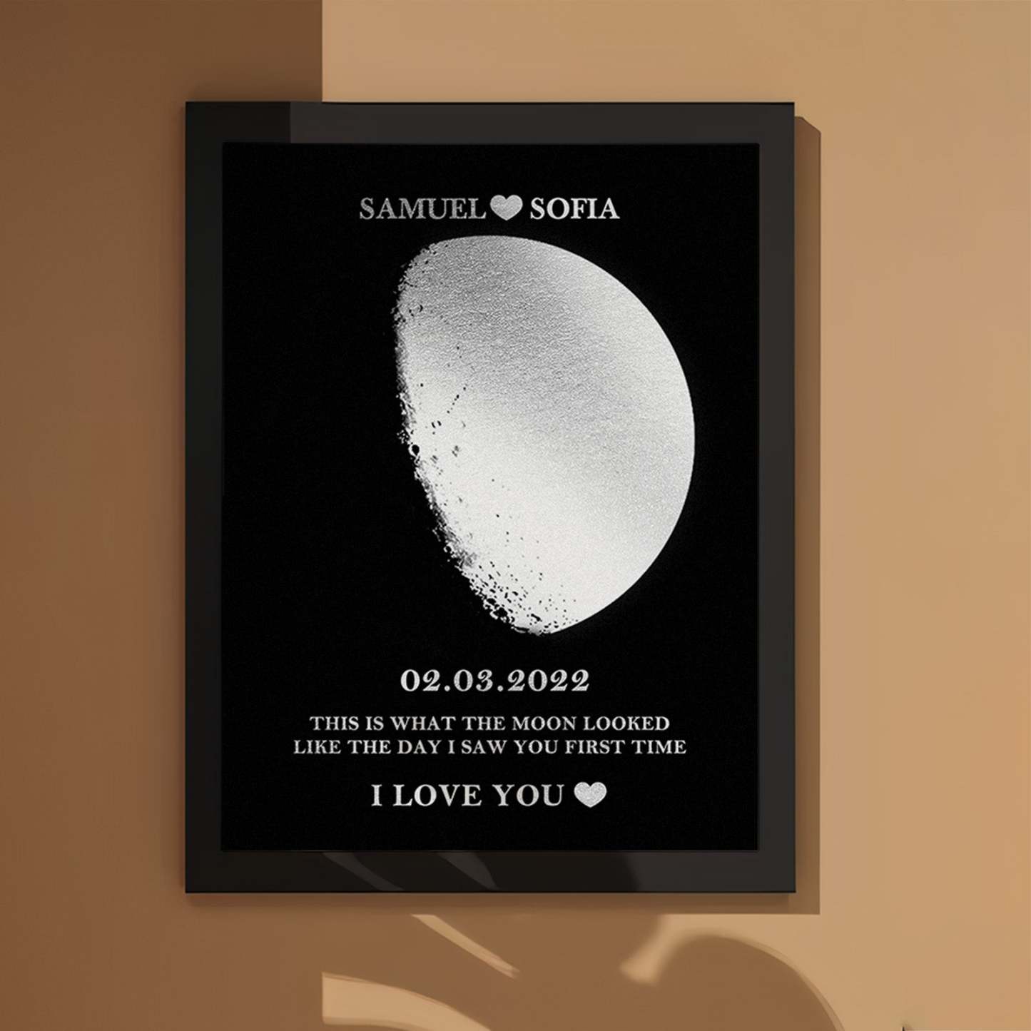 Custom Moon Phase Foil Print Wooden Frame Personalized Name and Text Family Gift - MyFaceBoxer