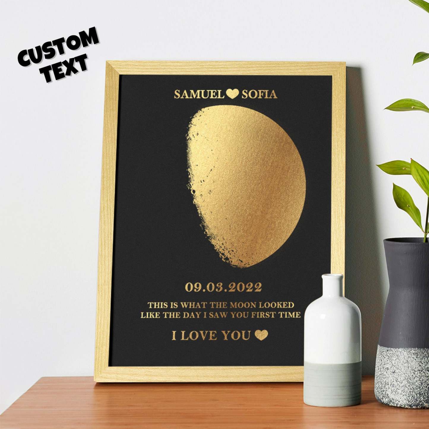 Custom Moon Phase Foil Print Wooden Frame Personalized Name and Text Family Gift - MyFaceBoxer