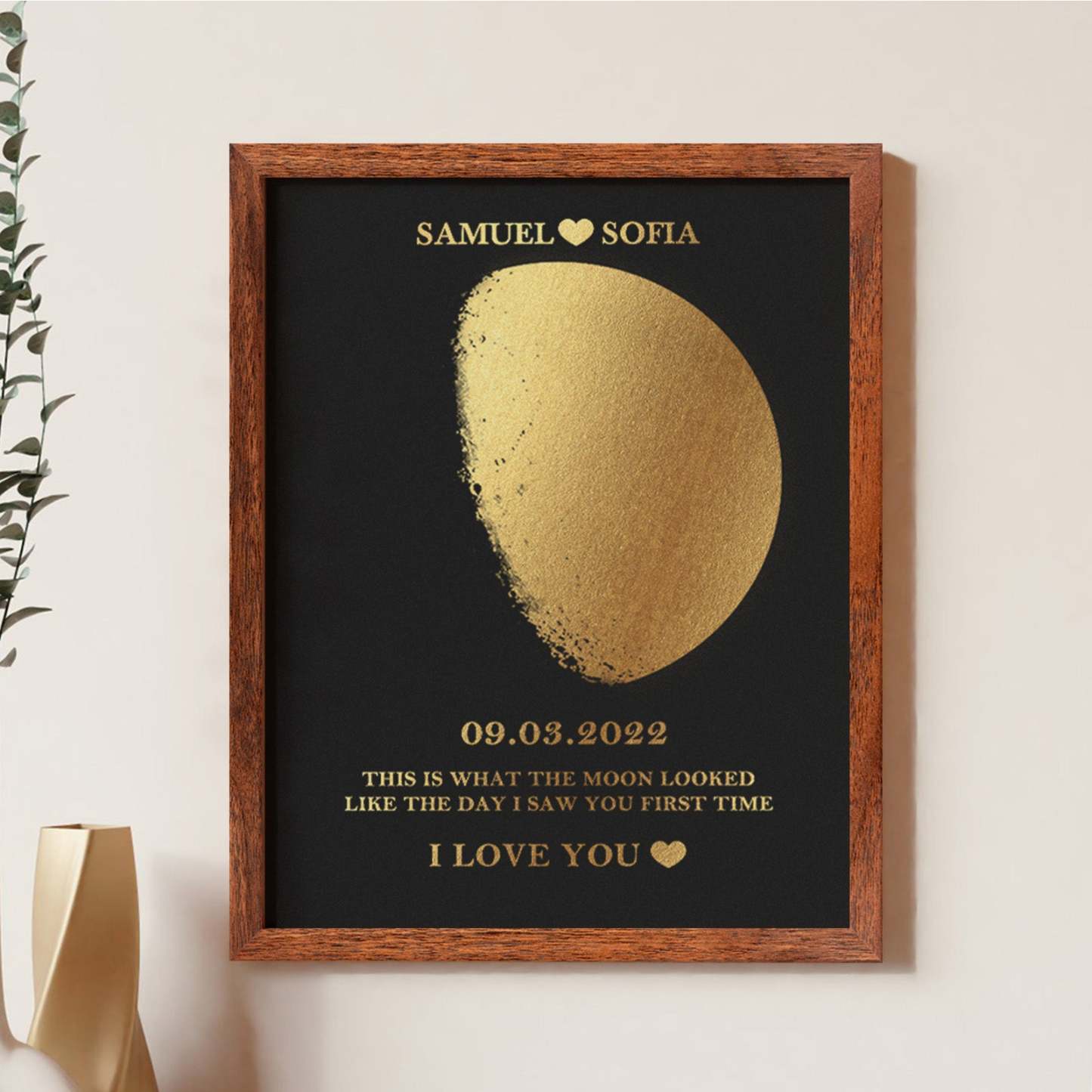 Custom Moon Phase Foil Print Wooden Frame Personalized Name and Text Family Gift - MyFaceBoxer