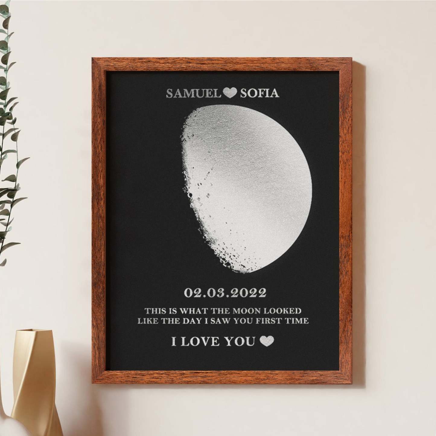 Custom Moon Phase Foil Print Wooden Frame Personalized Name and Text Family Gift - MyFaceBoxer