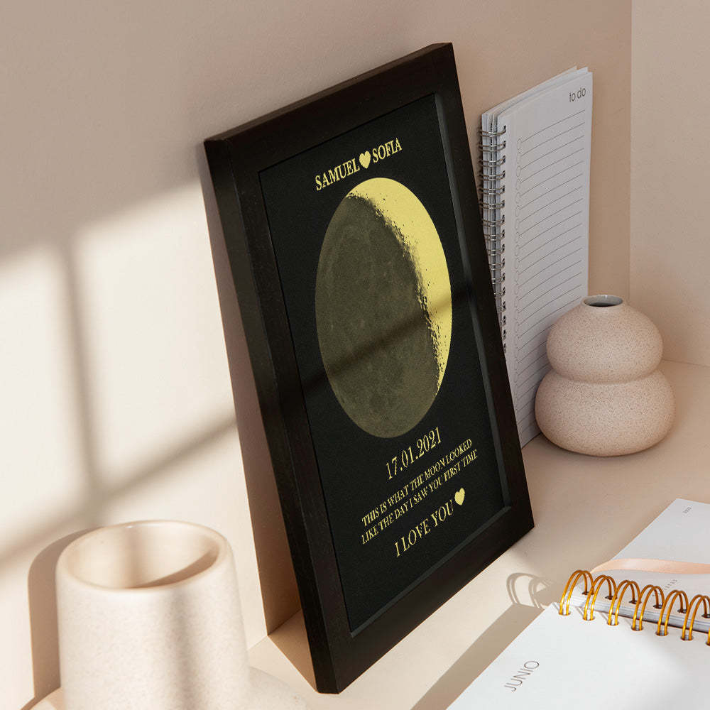 Custom Moon Phase Wooden Frame Personalized Name Title and Text - MyFaceBoxer