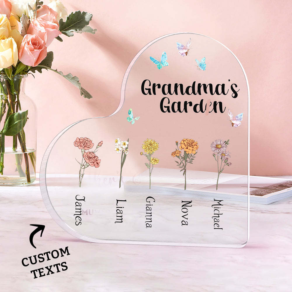 Custom Heart Shaped Acrylic Signs 1-6 Personalized Names Grandma's Garden Mother's Day Gift - MyFaceBoxer