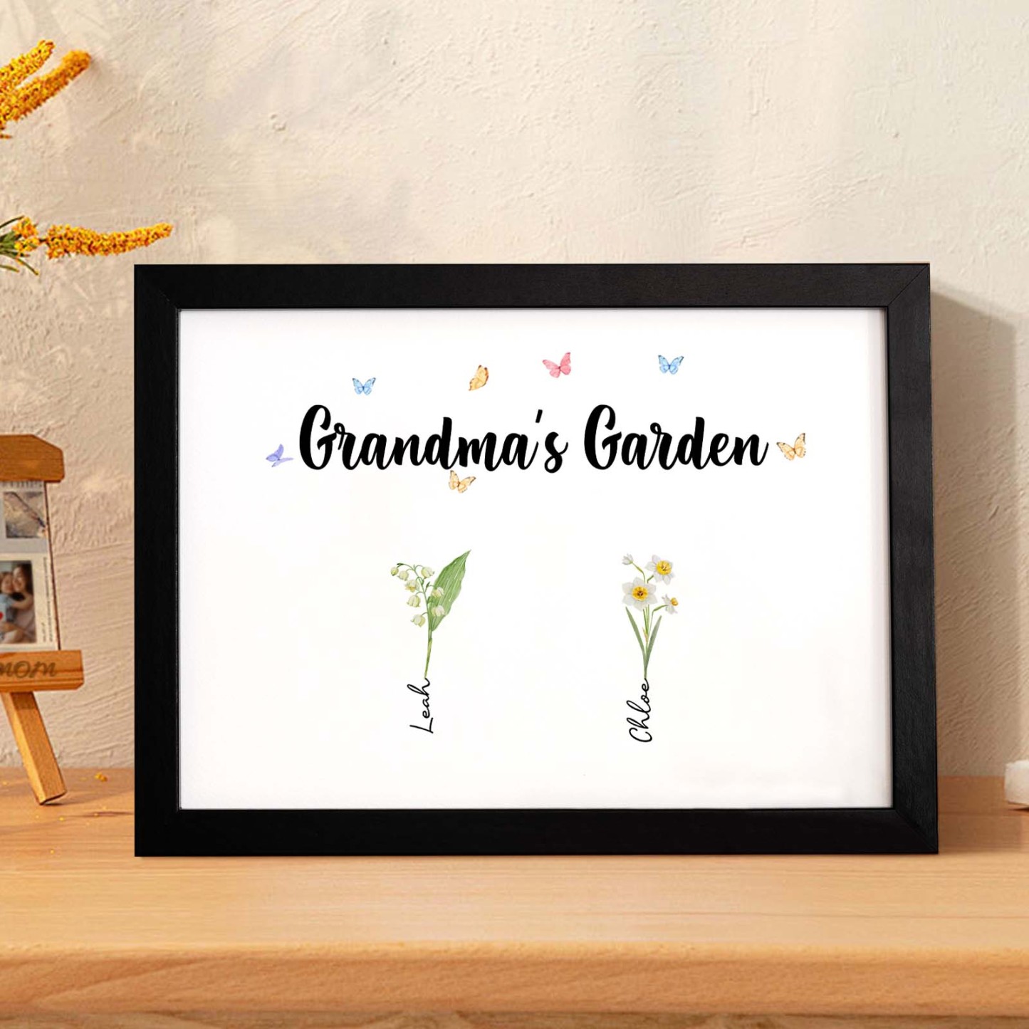 Custom Grandma's Garden Wooden Photo Frame Personalized Birth Flower Photo Frame Mother's Day Gift - MyFaceBoxer