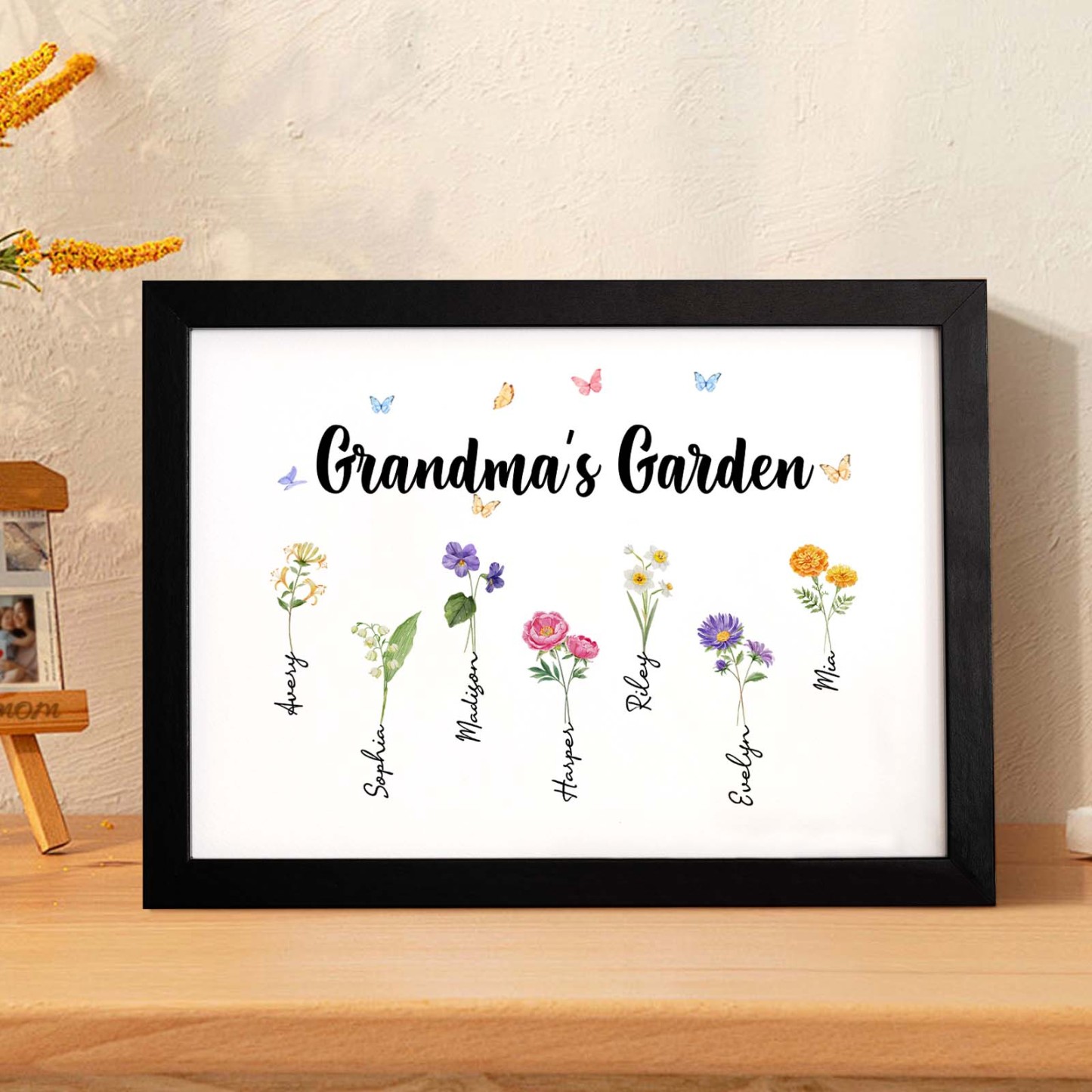 Custom Grandma's Garden Wooden Photo Frame Personalized Birth Flower Photo Frame Mother's Day Gift - MyFaceBoxer