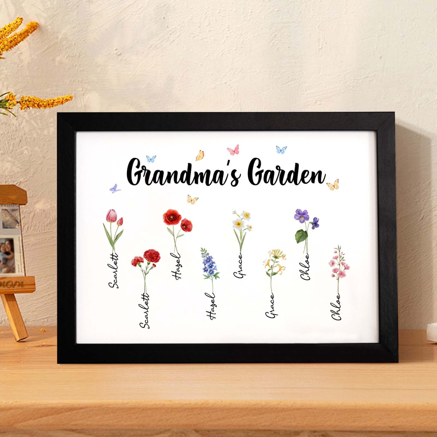 Custom Grandma's Garden Wooden Photo Frame Personalized Birth Flower Photo Frame Mother's Day Gift - MyFaceBoxer