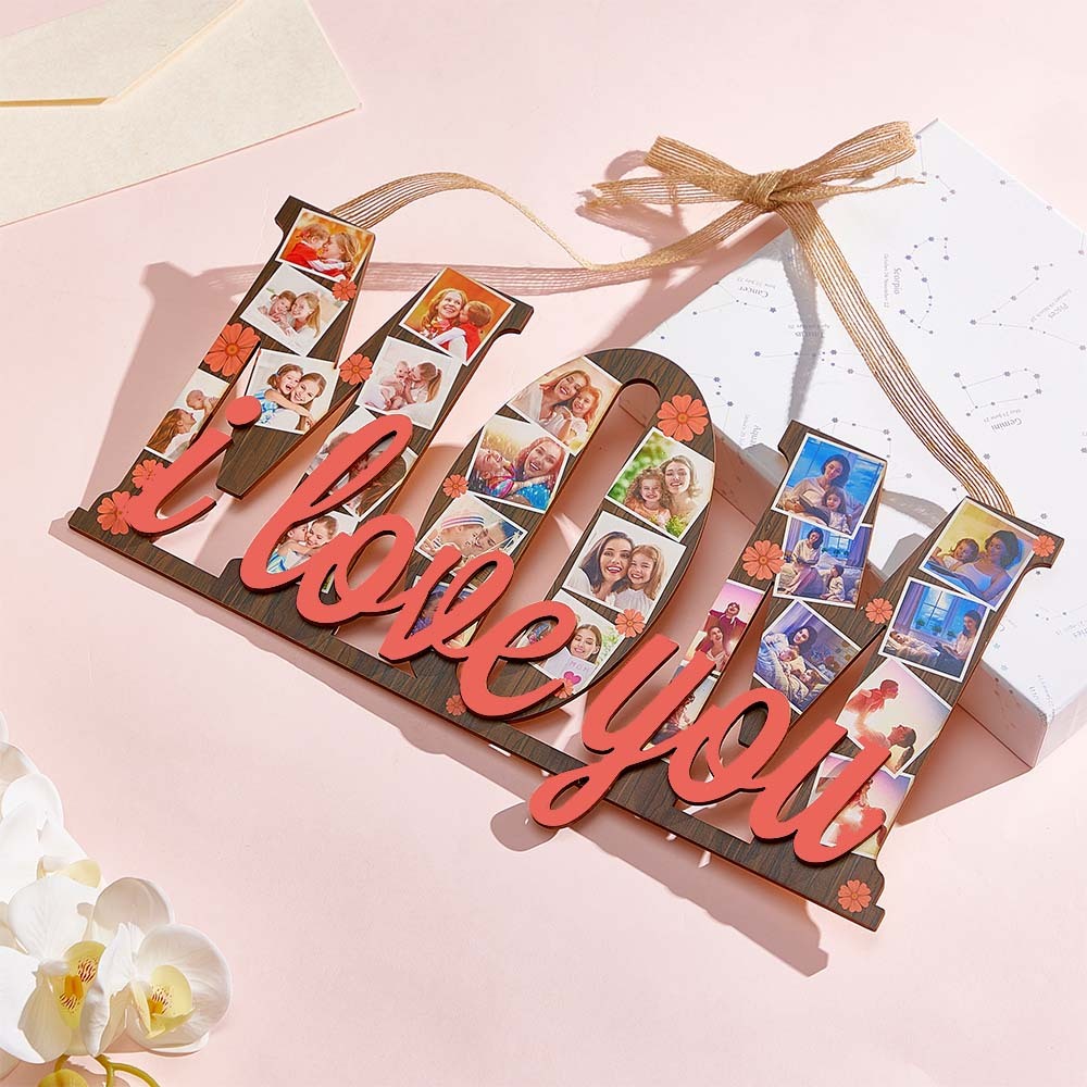 Custom Photos MOM I Love You Wooden Ornamental Hanging Decoration Mother's Day Gifts - MyFaceBoxer