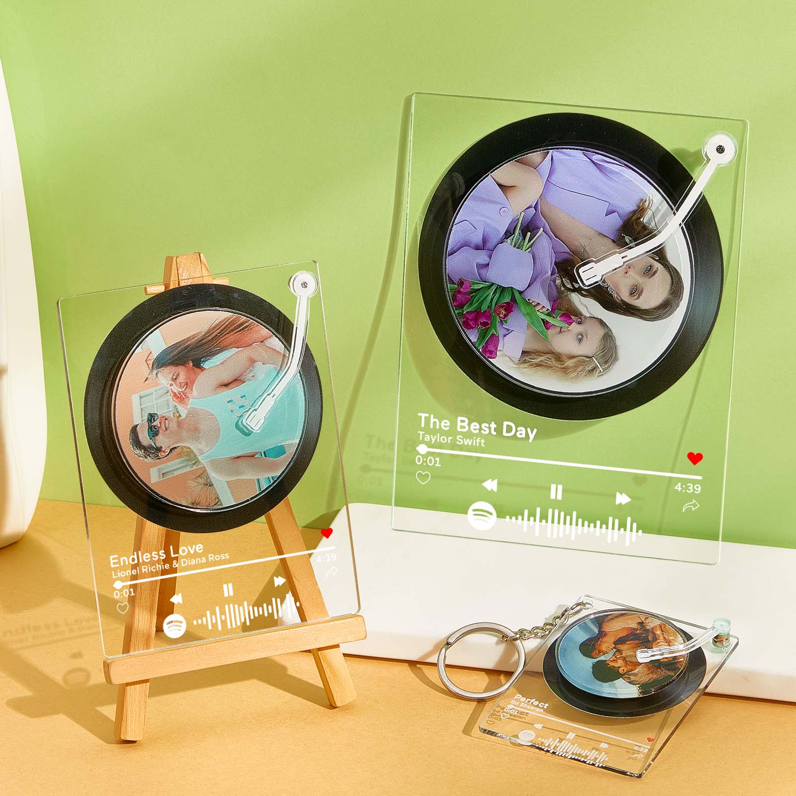 Custom Spotify Plaque and Keychain Personalized Rotatable Photo Vintage Record Scannable Spotify Music Code Plaque - MyFaceBoxer