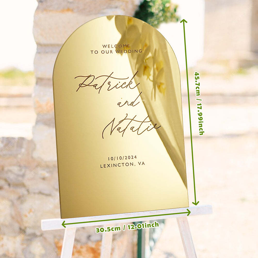 Personalized Arched Wedding Sign Gold Mirror Welcome Sign Gift for Wedding - MyFaceBoxer
