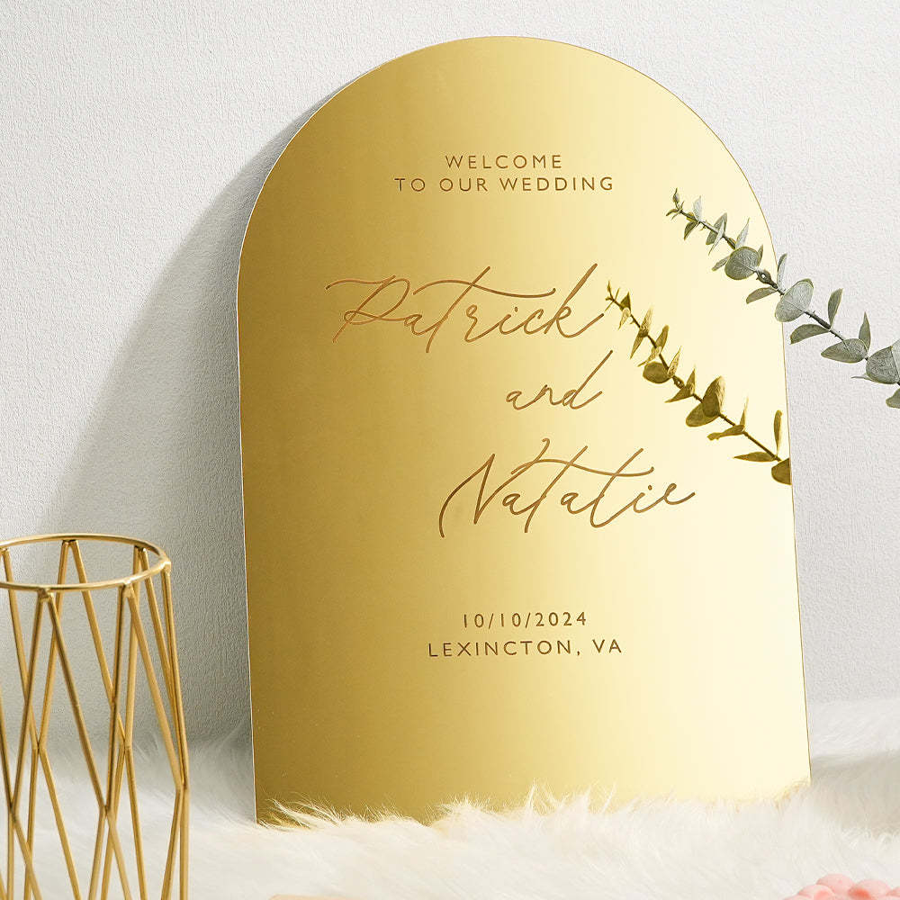 Personalized Arched Wedding Sign Gold Mirror Welcome Sign Gift for Wedding - MyFaceBoxer