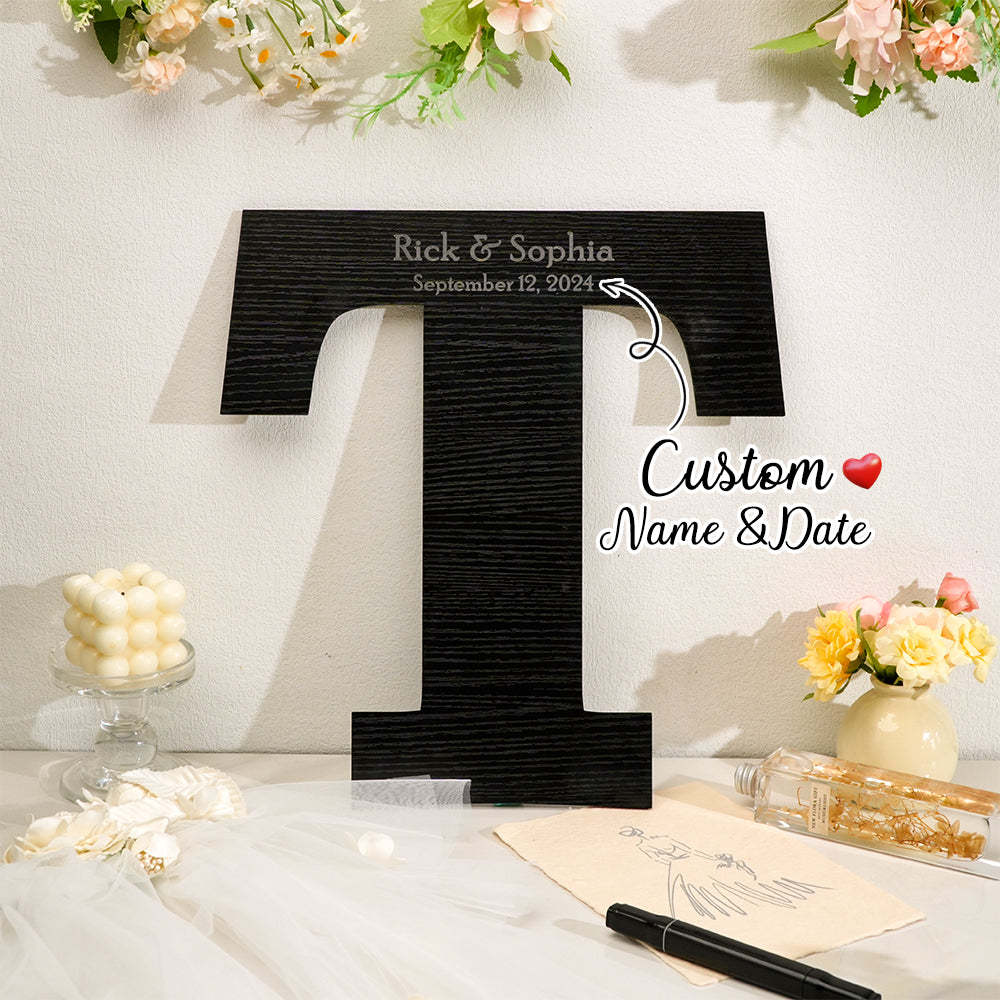 Personalized Black Wooden Name Sign Custom Letter Guest Book Wedding Guest Book - MyFaceBoxer
