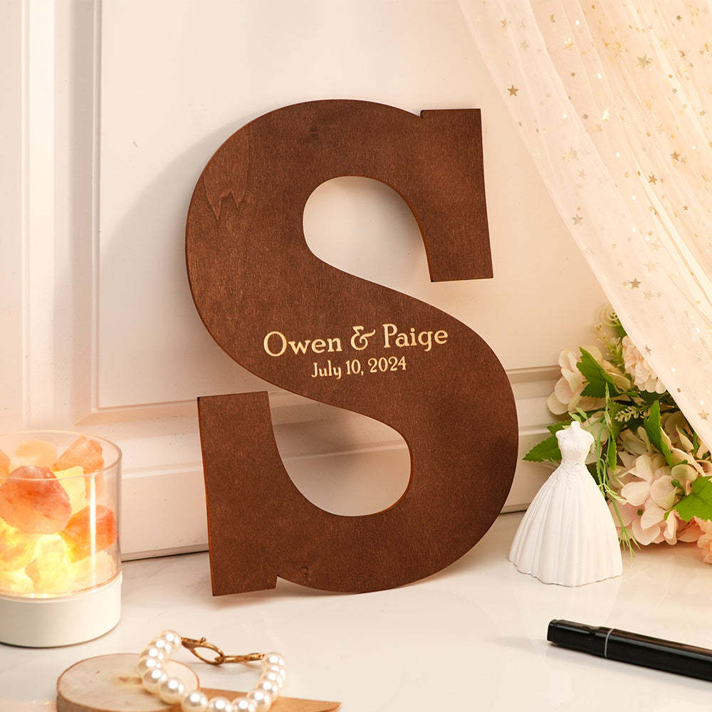 Personalized Brown Wooden Name Sign Custom Letter Guest Book Wedding Guest Book - MyFaceBoxer