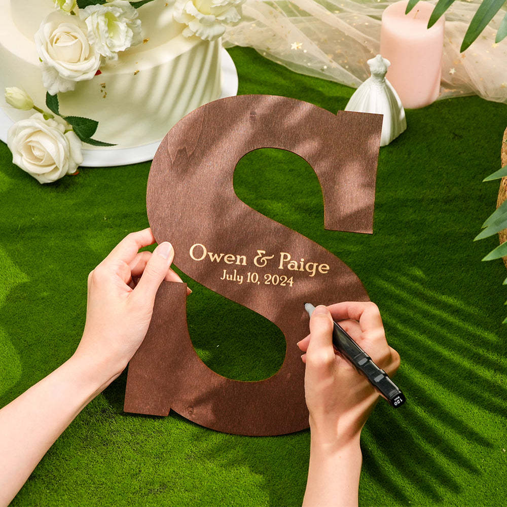 Personalized Brown Wooden Name Sign Custom Letter Guest Book Wedding Guest Book - MyFaceBoxer