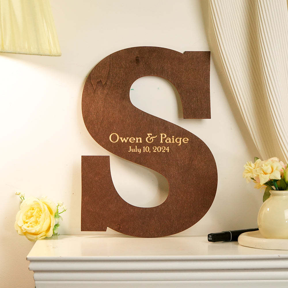 Personalized Brown Wooden Name Sign Custom Letter Guest Book Wedding Guest Book - MyFaceBoxer