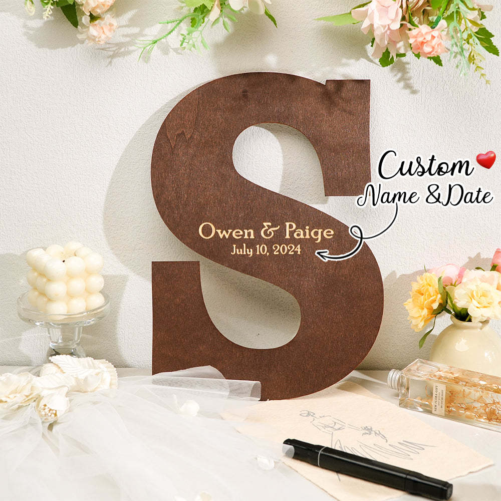 Personalized Brown Wooden Name Sign Custom Letter Guest Book Wedding Guest Book - MyFaceBoxer