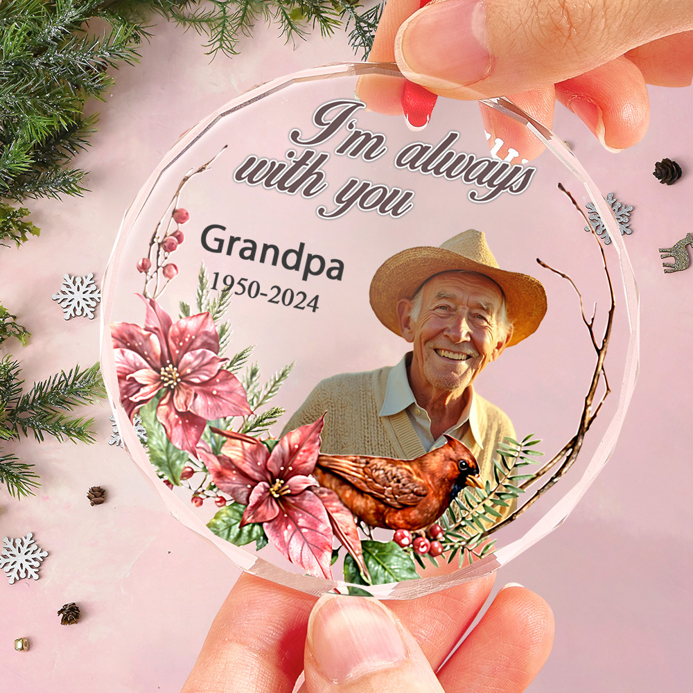 Custom Photo Memorial Ornament Personalized Round Glass Christmas Ornament - MyFaceBoxer