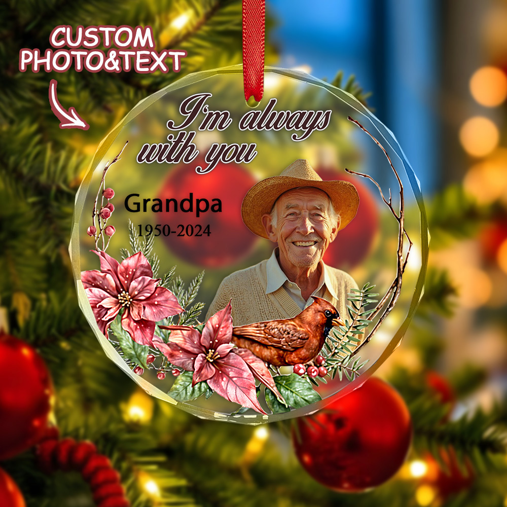 Custom Photo Memorial Ornament Personalized Round Glass Christmas Ornament - MyFaceBoxer