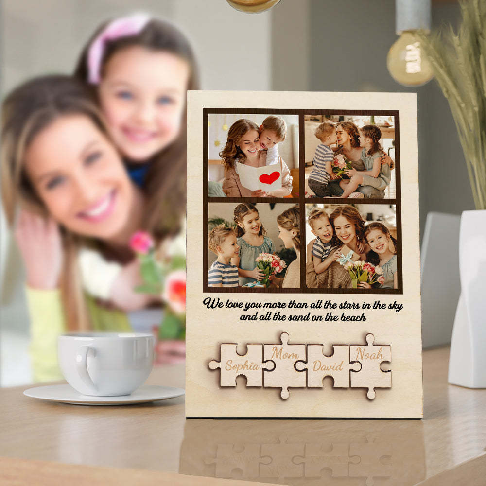 Personalized Wooden Photo Puzzle Sign Custom Family Member Sign Gift for Mom - MyFaceBoxer
